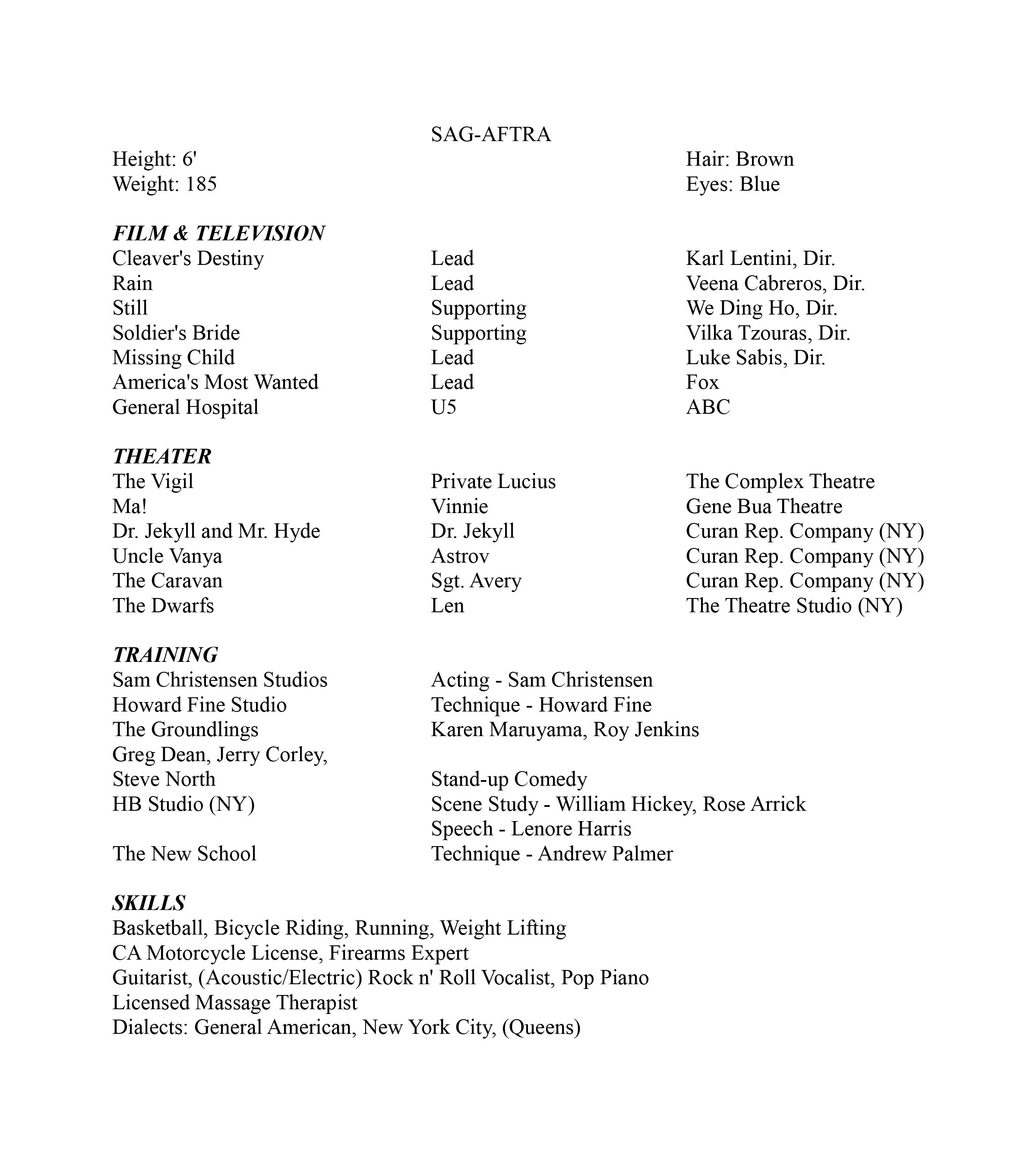 Luke Sabis acting resume